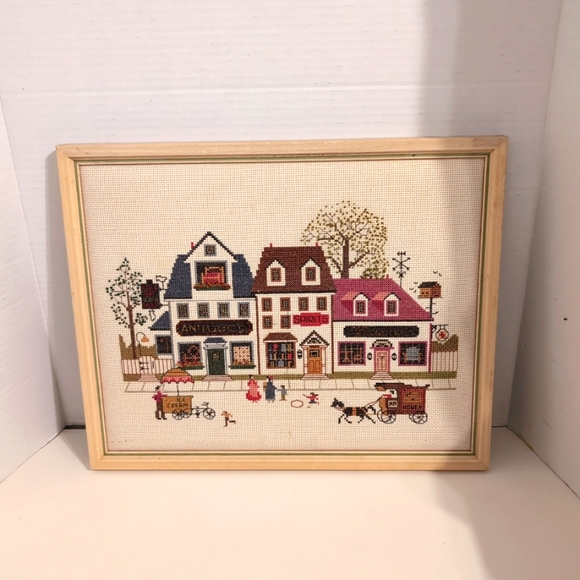 Summer Street Village Cross Stitch Framed Sampler 12 x 15 Inches - Picture 1 of 9